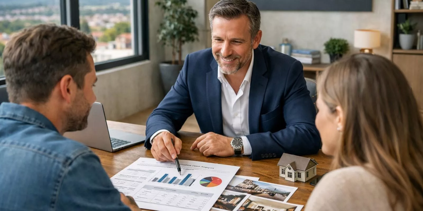 Propietarios entrevistando a un asesor inmobiliario profesional en Santa Coloma de Farners para gestionar su venta en exclusiva con un plan de marketing real.