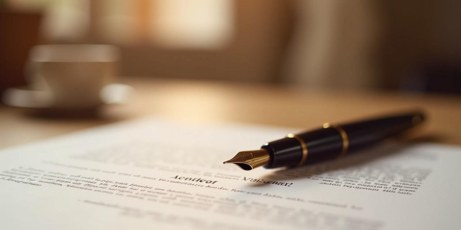 Contrato de exclusiva inmobiliaria firmado con una pluma elegante, simbolizando la seguridad jurídica y protección que recibe el vendedor en La Selva.